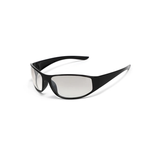 Y2K futuristic large frame sunglasses in glossy black with semi-transparent gray lenses