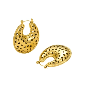 Golden U-shaped stainless steel earrings with hollow star, moon, and heart patterns