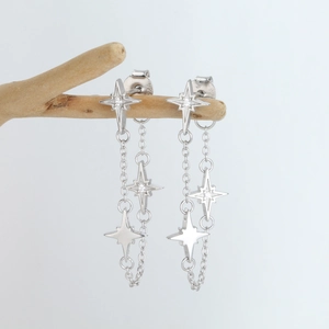 Elegant S925 sterling silver star tassel drop earrings with sparkling zircon stones