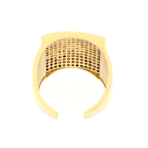 Macro detail of 18K gold plated square ring featuring a textured micro-hole matrix pattern