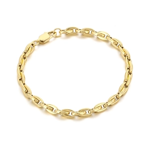 Bracelet grain de café en or poli avec chaîne de style marin et fermoir mousqueton