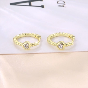 Elegant gold-plated heart-shaped hoop earrings with clear zircon stones for women