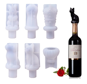Detailed 6-piece silicone mold set for wine stoppers featuring rabbit, crown, and paw shapes