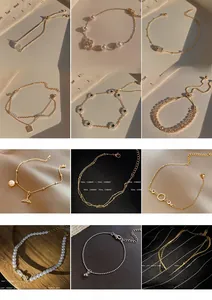 Detailed grid view of assorted vintage pearl bracelets with gold and silver finishes
