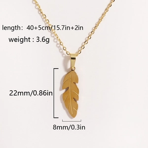 Elegant gold titanium steel leaf pendant necklace with dimensions and weight specs