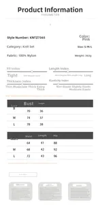 Size chart for pink knit two-piece set including bust waist and hip measurements