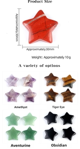 Detailed guide showing 30mm star-shaped natural crystal stones in various materials