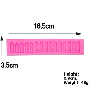 Detail view of pink silicone fence mold showing dimensions 16.5cm length and 3.5cm width