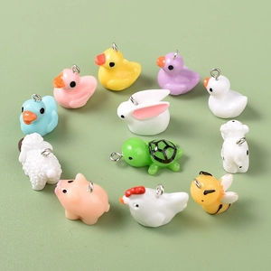 Colorful resin mini animal charms including ducks and rabbits for DIY jewelry making