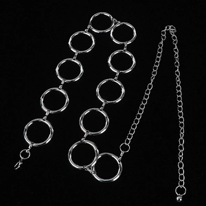 Chic silver metal waist chain belt with polished large round rings and lobster clasp