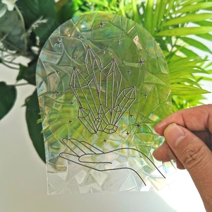 Rainbow suncatcher static window film with crystal hand pattern in natural light