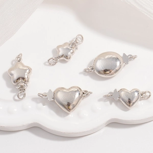 925 Sterling Silver Heart Star Oval Connector Clasp For DIY Necklace Bracelet Making Findings Glossy Polished