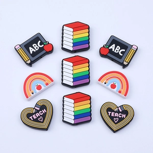 Education themed PVC shoe charms featuring blackboards and books for DIY school clogs