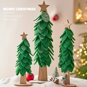 Christmas Tree Desktop Ornament Felt And Wood Layered Tabletop Decoration For Home Office Holiday Party Modern Minimalist
