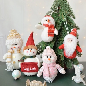 Christmas Tree Hanging Ornaments Plush Santa Claus Snowman Dolls Knitted Polyester Festive Holiday Home Decor