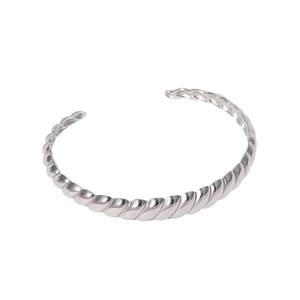 Minimalist silver stainless steel open bangle with stylish twisted rope spiral design