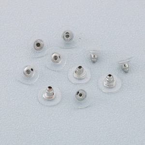 Minimalist stainless steel ear nuts with transparent silicone pads for earring support