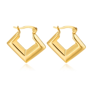 Polished gold square geometric earrings in minimalist stainless steel for women