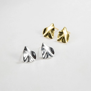 French vintage S925 silver earrings with irregular gold and silver wavy texture