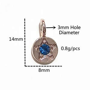 Star charm pendant with blue zircon 8mm diameter for jewelry making 14mm height