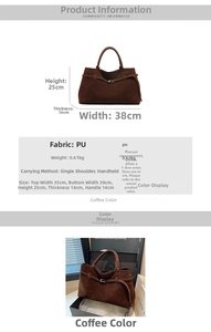 Detailed size specifications for the vintage faux suede tote bag with brown color measurements