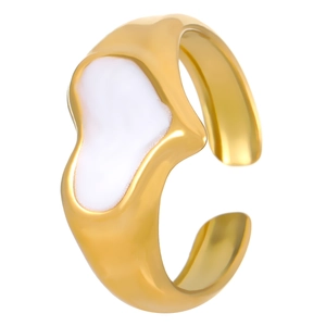 18K gold-plated irregular stainless steel open ring with white heart enamel finish