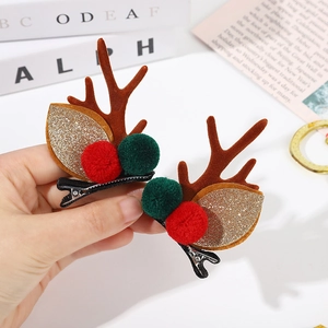 Barrettes à cheveux bois de renne marron avec oreilles dorées et pompons pour Noël