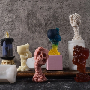 3D Halloween skull rose silicone mold with finished colorful candle specimens