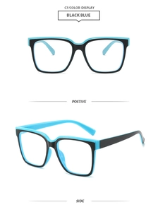 Detail view of stylish black blue square TR90 eyewear frames showing front and side angles