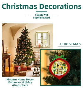 Detail of Christmas hanging light with wooden silhouette of reindeer and festive tree