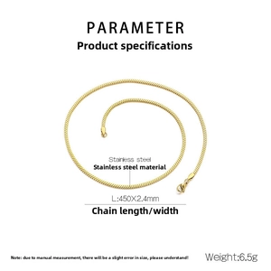 Detailed size specifications for a 450mm gold stainless steel snake chain necklace