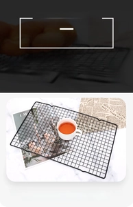 Close-up of black non-stick carbon steel cooling rack for baking breads and cakes