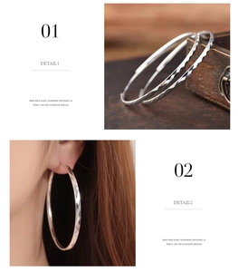 Detailed view of silver hoop earrings with diamond-cut texture and model wearing perspective
