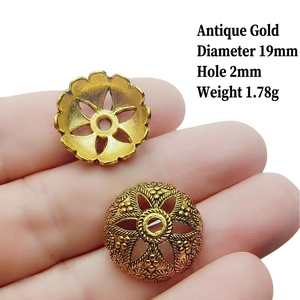 Antique gold flower bead cap detail, 19mm diameter with 2mm hole for DIY jewelry making