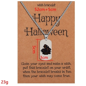 Halloween stainless steel military tag necklace featuring a haunted castle and 52cm chain
