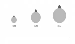 Detailed size comparison of Christmas bauble ornaments in 4cm, 6cm, and 8cm diameters.