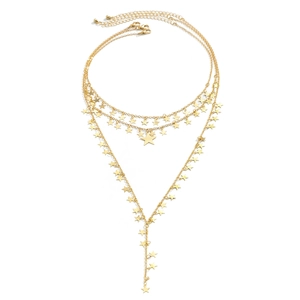 Elegante collana multistrato dorata con pendenti a stella e catene geometriche