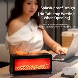 Simulated flame humidifier with nano mist technology and splash-proof fireplace design