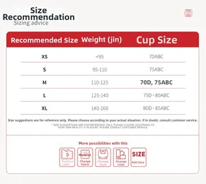 Size chart for slim fit yoga sets including weight and cup size guide for XS to XL