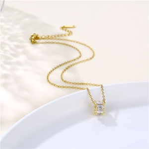 18K gold plated necklace with cylinder pendant and rectangular cubic zirconia accents