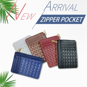 New arrival woven PU card holder with zipper pocket showing multiple colors and card slots