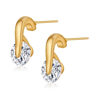 Fashionable 18K gold-plated copper earrings with sparkling round cubic zirconia stones
