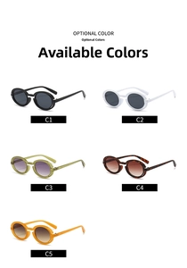 Five assorted retro round punk sunglasses displayed in various trendy frame colors
