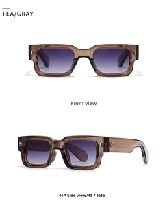 Front and 45-degree side view of vintage tea rectangle sunglasses with gradient lenses