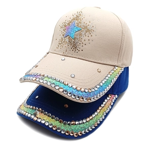 Stylish rhinestone star baseball caps in beige and navy blue for outdoor sports fashion