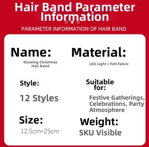 Detailed specs of LED Christmas headbands made of felt cloth for holiday party photo props
