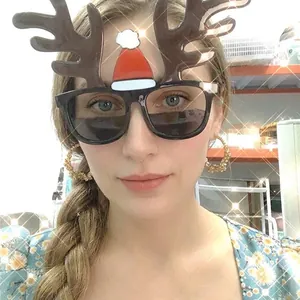 Christmas party glasses with reindeer antlers and santa hat for holiday costume events