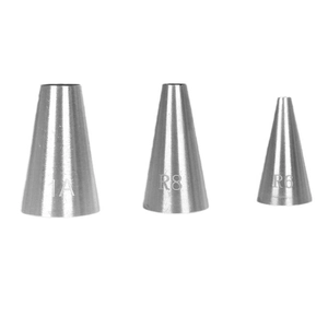 Three pieces of 304 stainless steel cake icing nozzles with 1A R8 R6 engravings