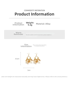 Detail view showing bohemian alloy earrings with white tassels and gold geometric weave