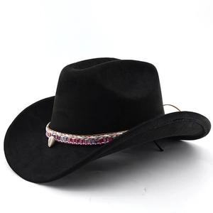 Detail of western cowboy hat featuring ethnic woven band and seashell decoration